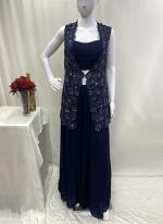 Georgette Blue Party Wear Sequins Work Readymade Indo Western